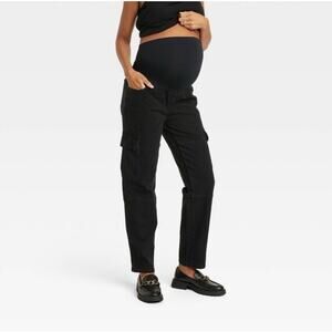 Isabel Maternity Over Belly 90's Straight Cargo Maternity Jeans Black 12 NWT